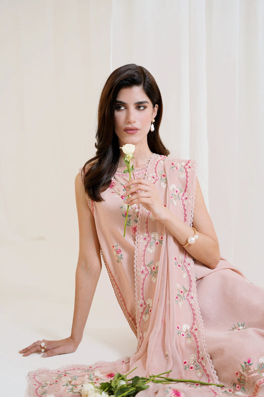 PEACHY PINK LUXURY EMBROIDERED 3PCS SET NPA3-25423 (EID 2025 READY TO WEAR) | ZAIB