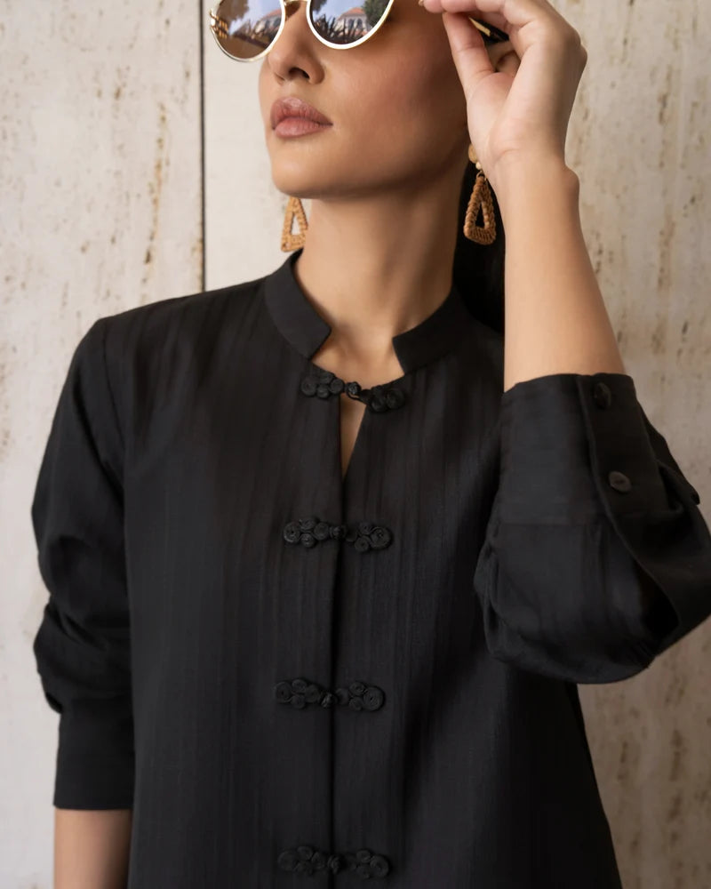 Black Mandarin Button Set | New Arrivals | LIRA