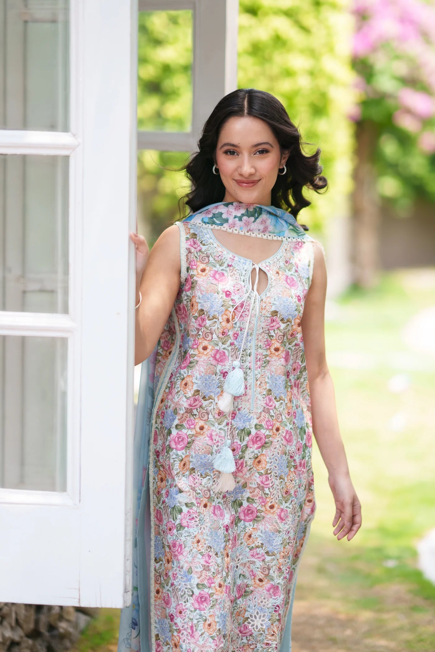 SOFT BLUE LUXURY EMBROIDERED PRINTED PREMIUM COTTON 3PCS SET (NEL-26628) | DEAR MONSOON | ZAIB