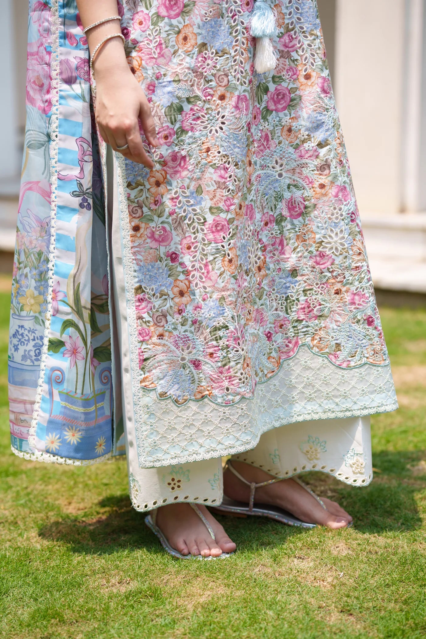 SOFT BLUE LUXURY EMBROIDERED PRINTED PREMIUM COTTON 3PCS SET (NEL-26628) | DEAR MONSOON | ZAIB