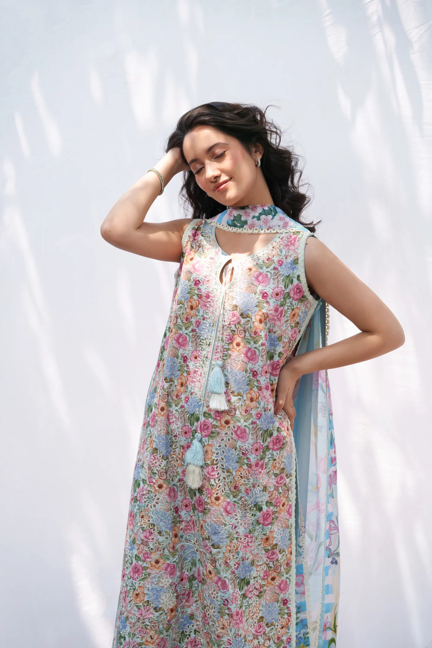 SOFT BLUE LUXURY EMBROIDERED PRINTED PREMIUM COTTON 3PCS SET (NEL-26628) | DEAR MONSOON | ZAIB