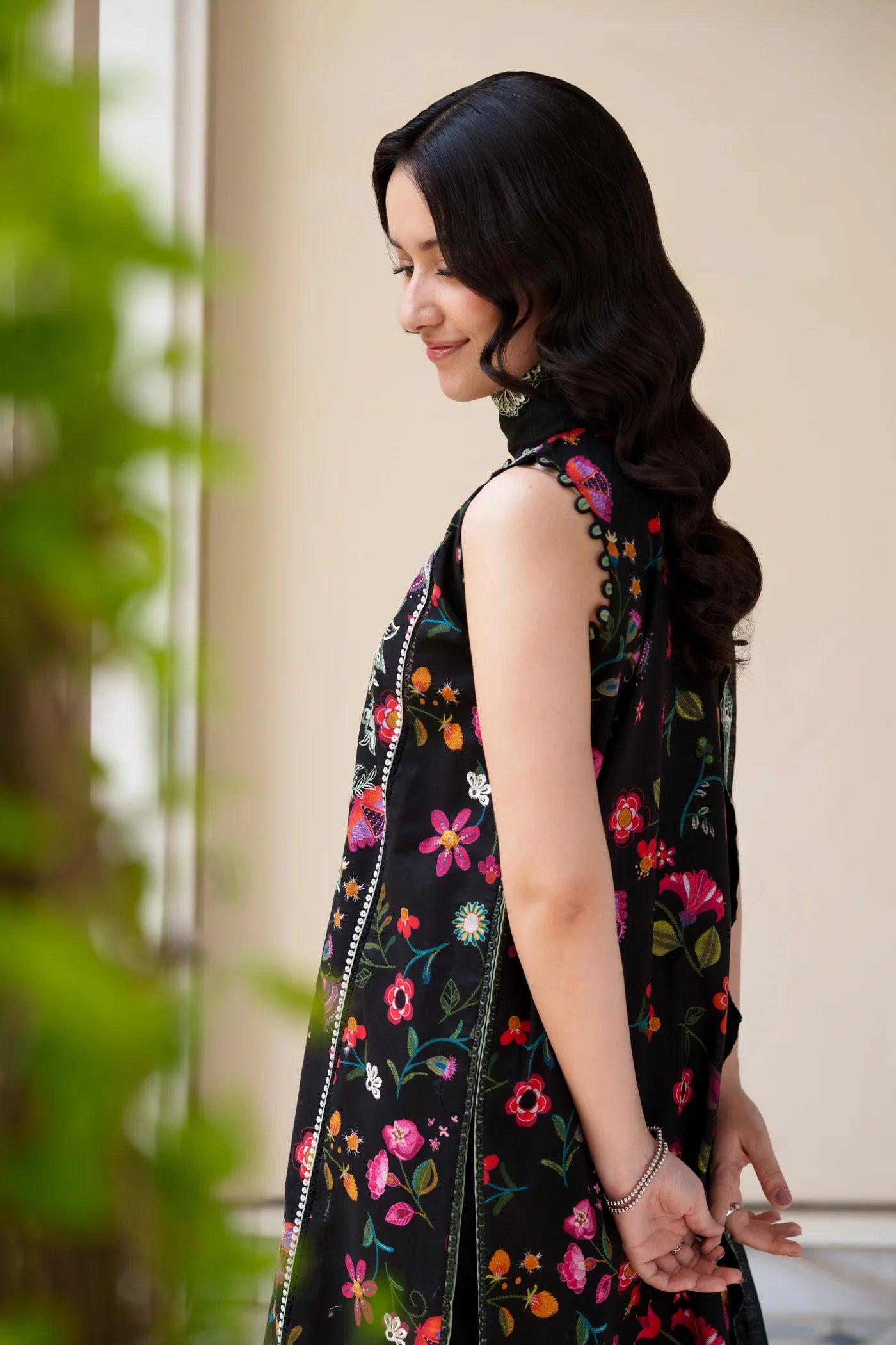 BLOOMING BLACK LUXURY EMBROIDERED PRINTED PREMIUM COTTON 3PCS SET (NEL-26629) | DEAR MONSOON | ZAIB