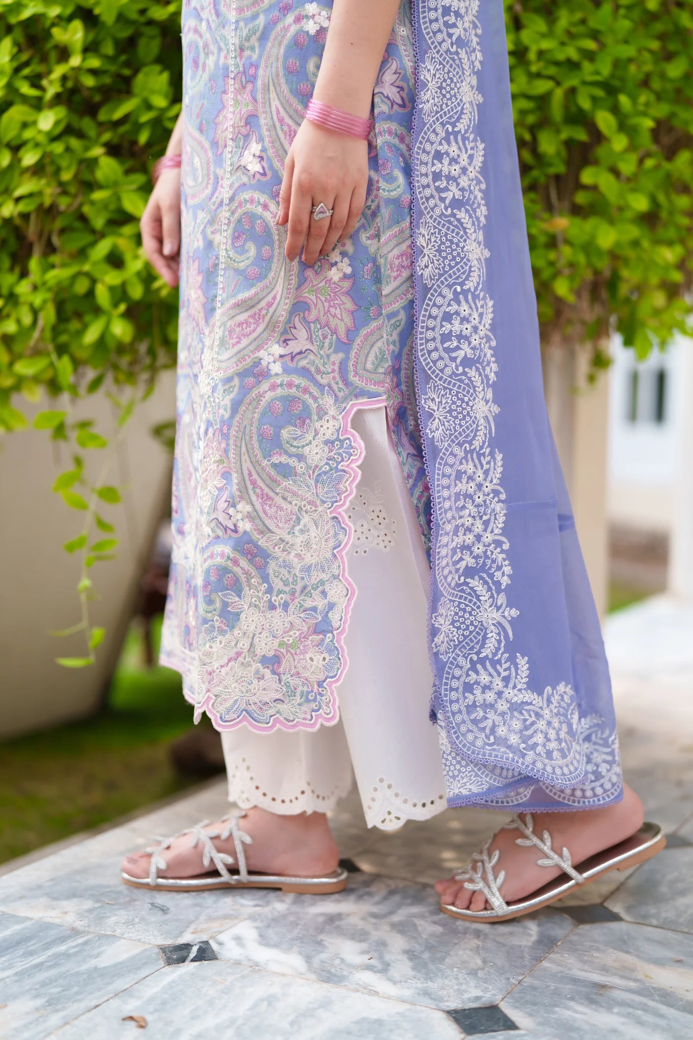 PERIWINKLE LUXURY EMBROIDERED PRINTED PREMIUM COTTON 3PCS SET (NEL-26626) | DEAR MONSOON | ZAIB
