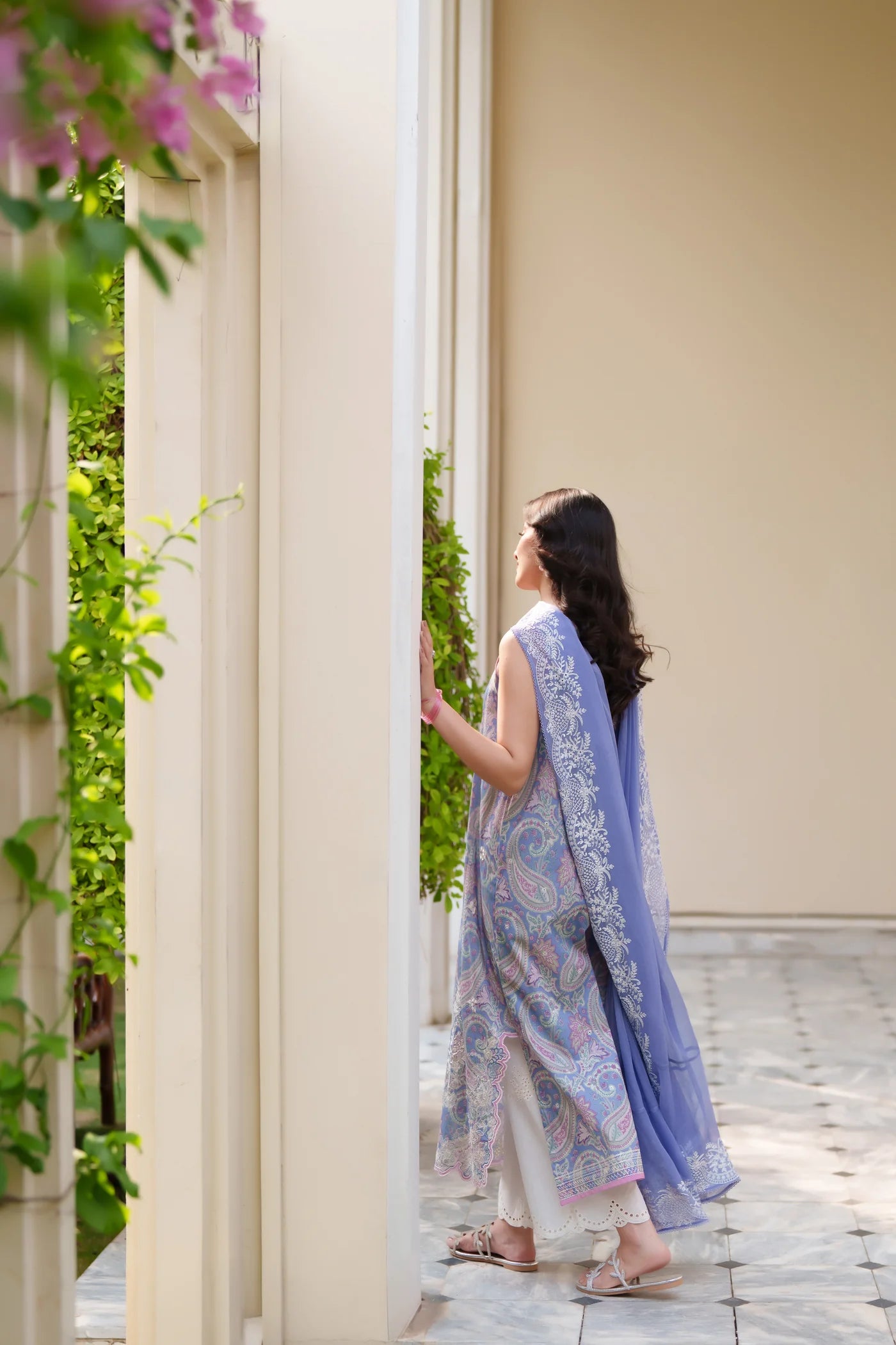 PERIWINKLE LUXURY EMBROIDERED PRINTED PREMIUM COTTON 3PCS SET (NEL-26626) | DEAR MONSOON | ZAIB