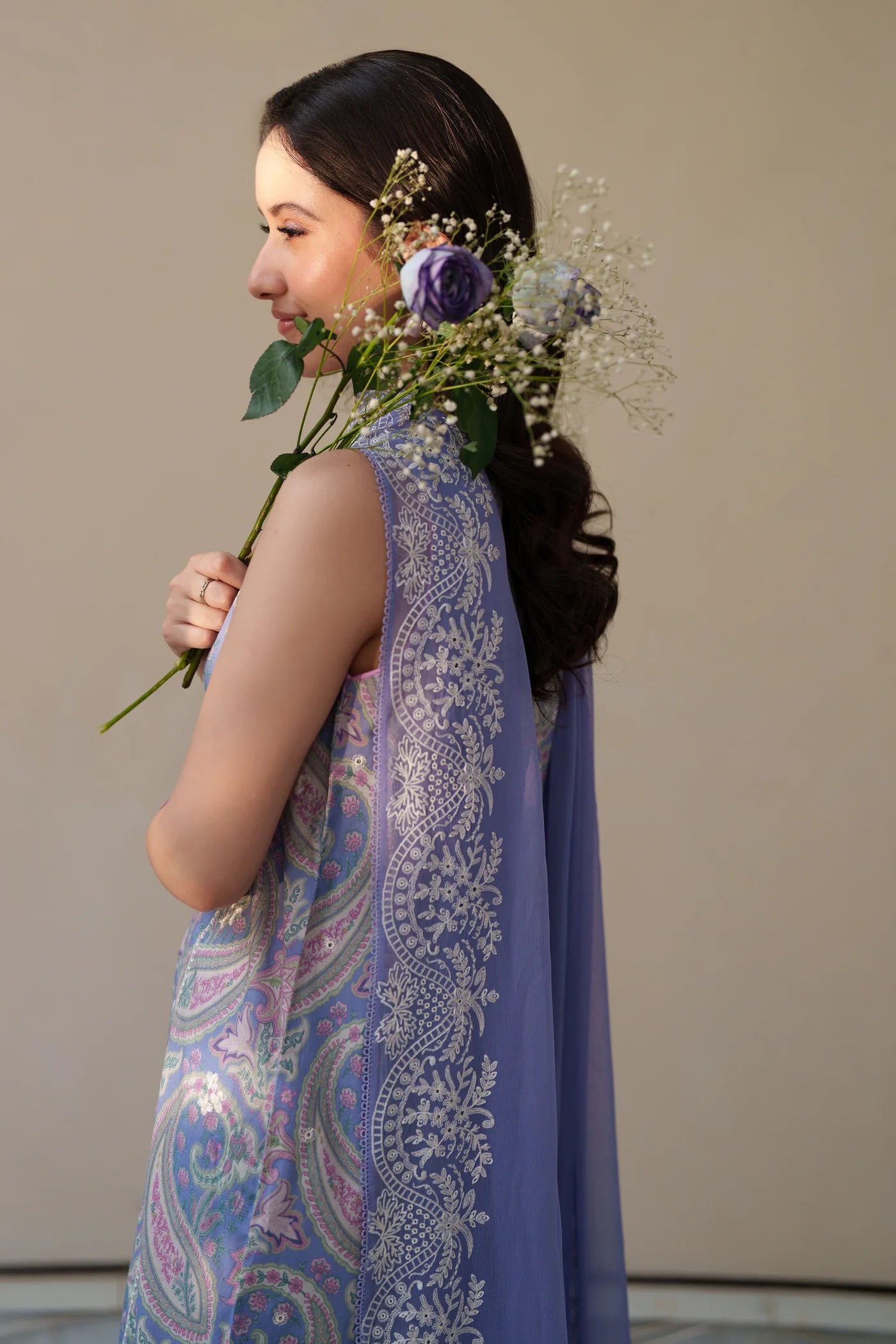 PERIWINKLE LUXURY EMBROIDERED PRINTED PREMIUM COTTON 3PCS SET (NEL-26626) | DEAR MONSOON | ZAIB