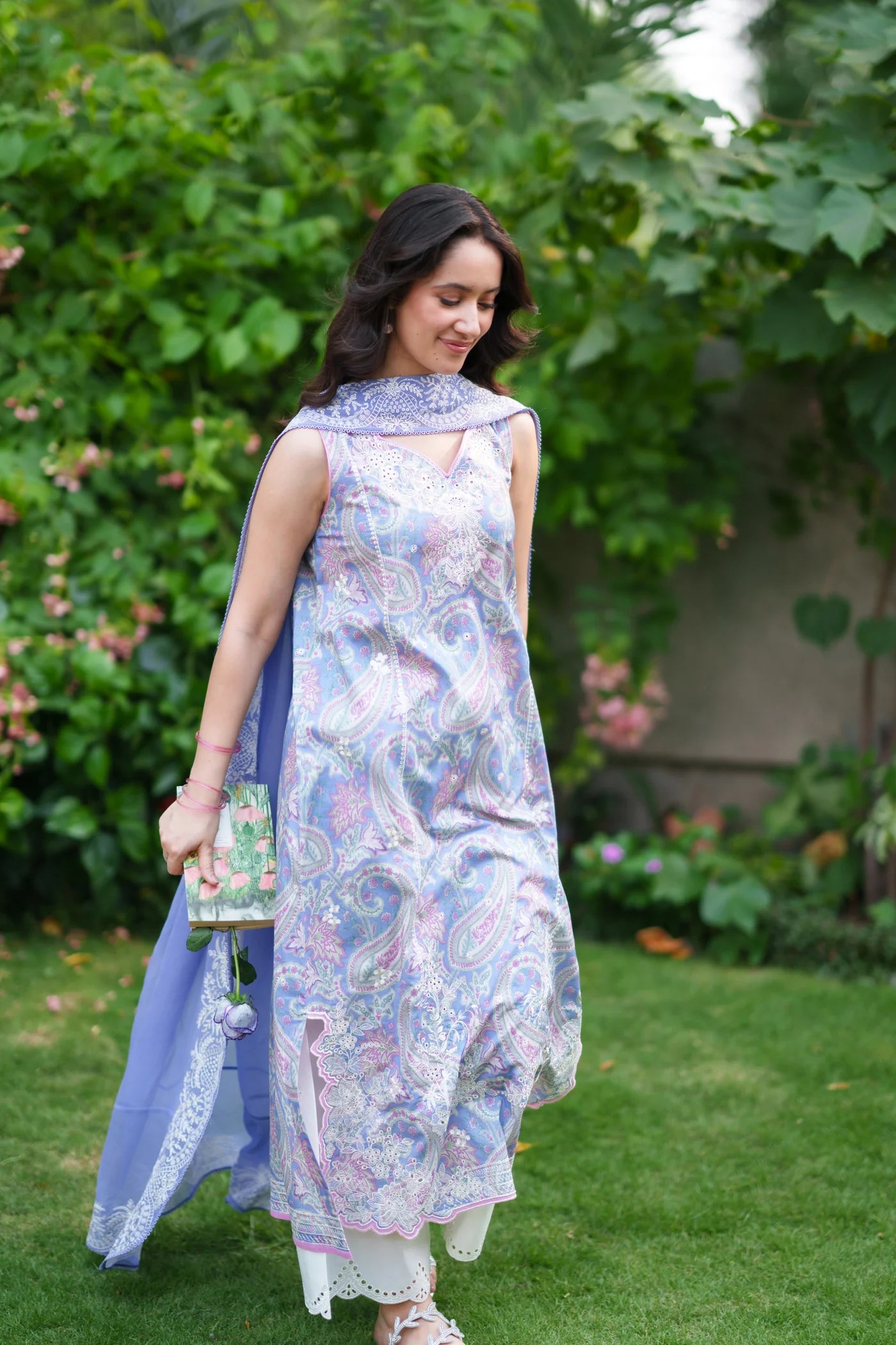 PERIWINKLE LUXURY EMBROIDERED PRINTED PREMIUM COTTON 3PCS SET (NEL-26626) | DEAR MONSOON | ZAIB