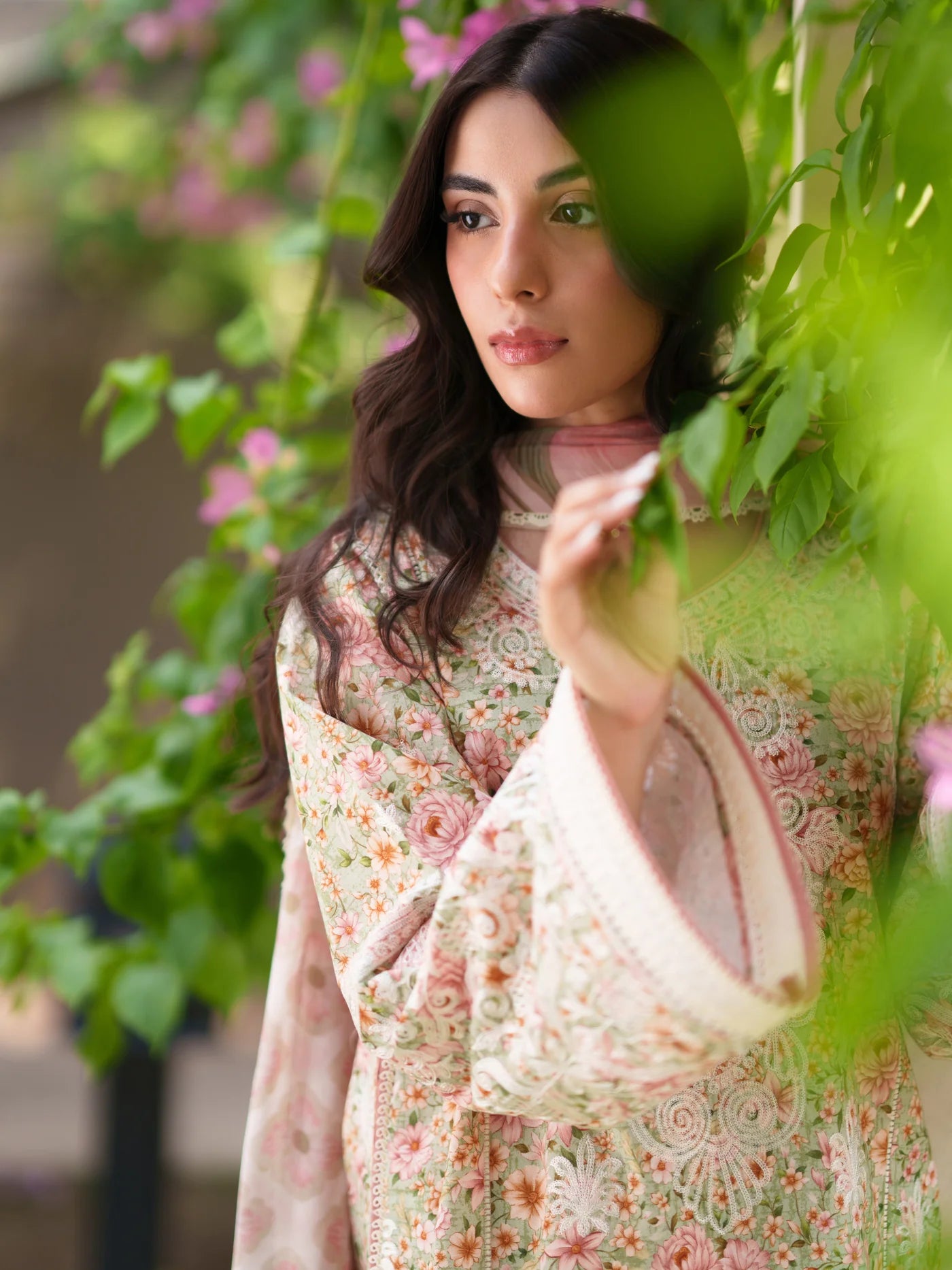 SOFT PISTACHIO LUXURY EMBROIDERED PRINTED PREMIUM COTTON 3PCS SET (NEL-26630) | DEAR MONSOON | ZAIB