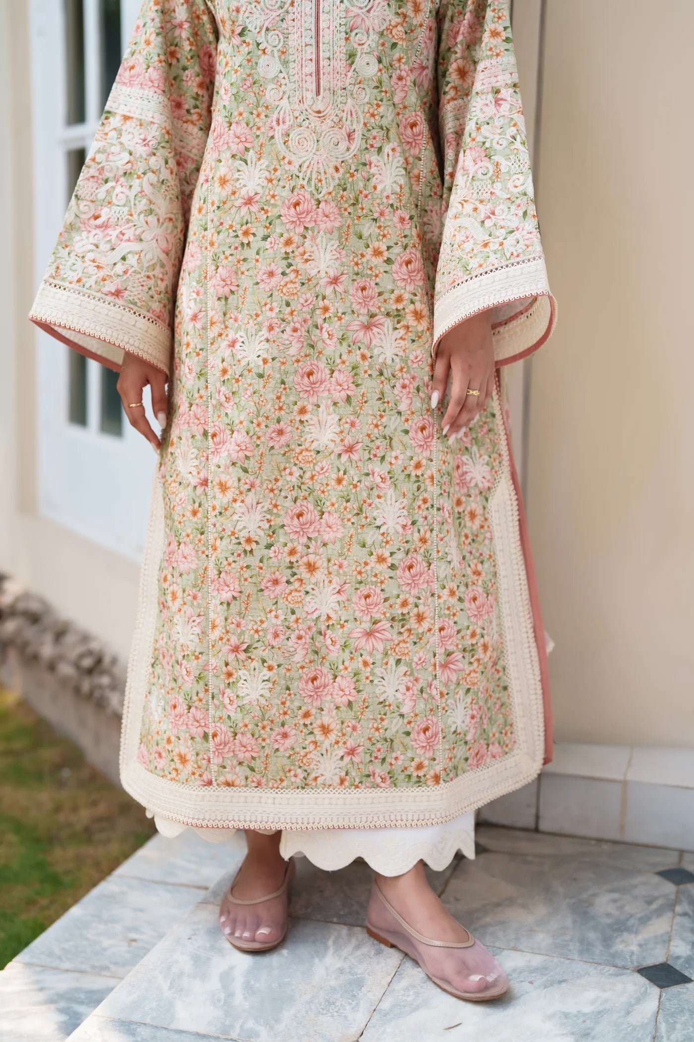 SOFT PISTACHIO LUXURY EMBROIDERED PRINTED PREMIUM COTTON 3PCS SET (NEL-26630) | DEAR MONSOON | ZAIB