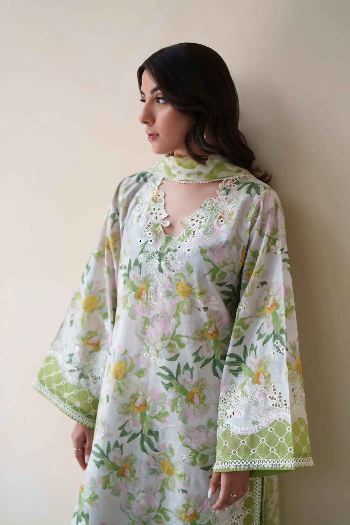 GARDENIA LUXURY EMBROIDERED PRINTED PREMIUM COTTON 3PCS SET (NEL-26627) | DEAR MONSOON | ZAIB