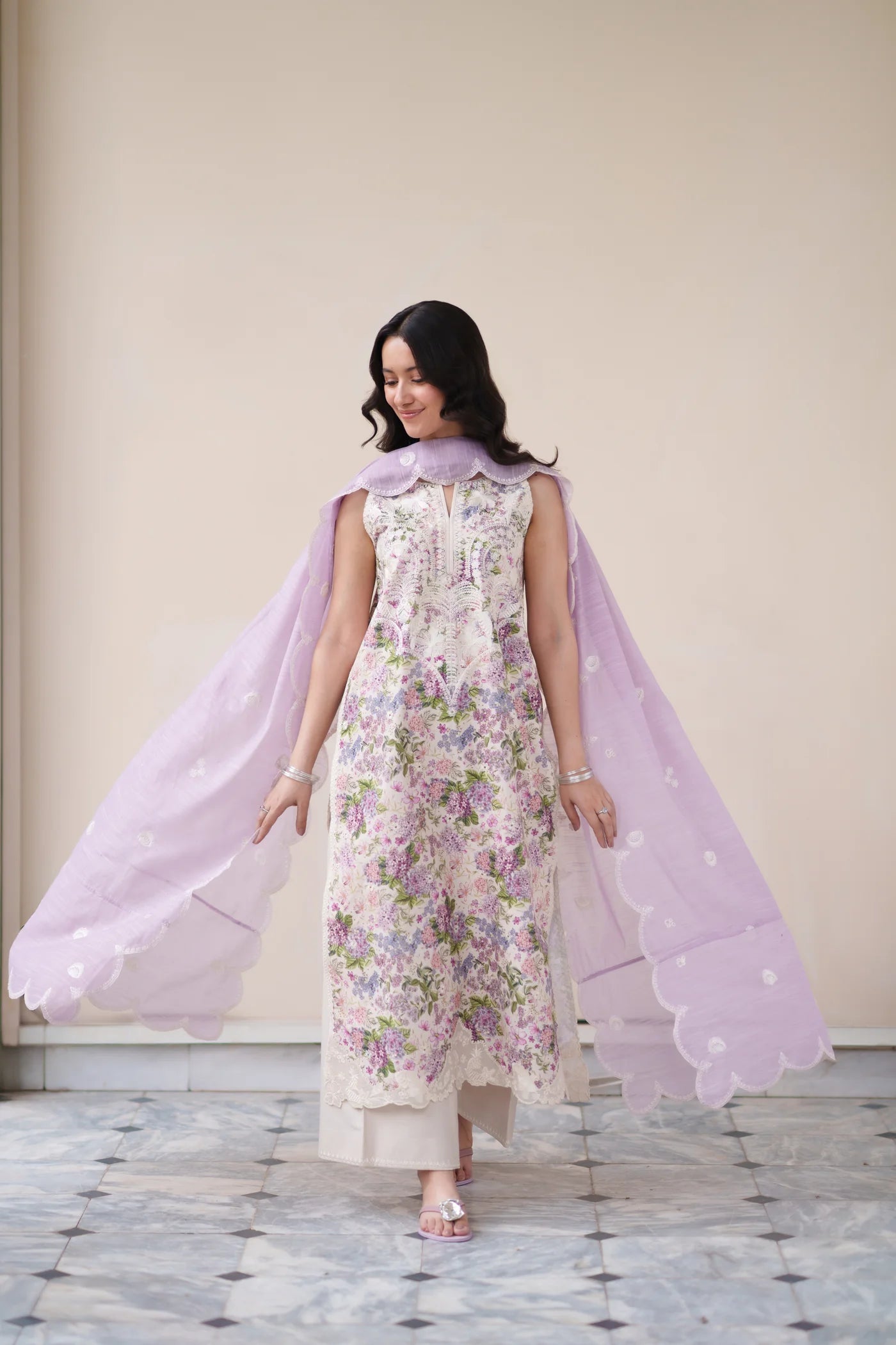 LOVE LILAC LUXURY EMBROIDERED PRINTED PREMIUM COTTON 3PCS SET (NEL-26631) | DEAR MONSOON | ZAIB