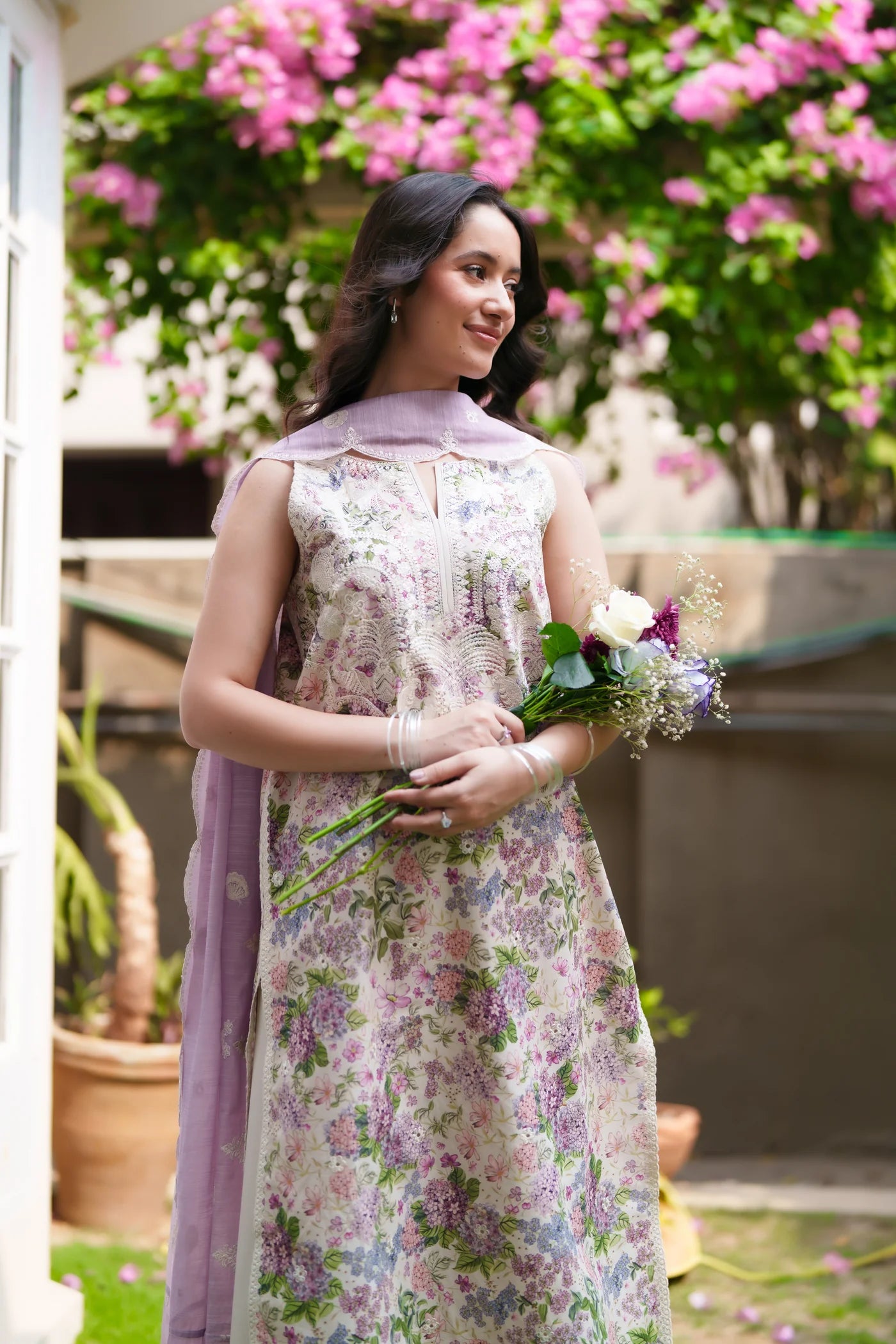 LOVE LILAC LUXURY EMBROIDERED PRINTED PREMIUM COTTON 3PCS SET (NEL-26631) | DEAR MONSOON | ZAIB