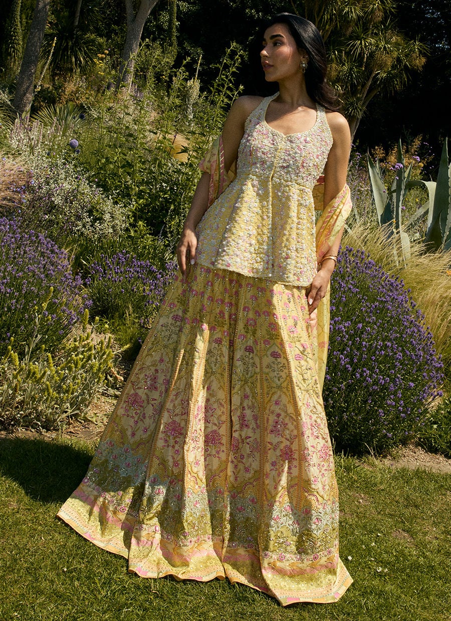 Jamaya Peplum With Printed Lehenga | MALA DESTINATION WEDDING | FARAH TALIB AZIZ