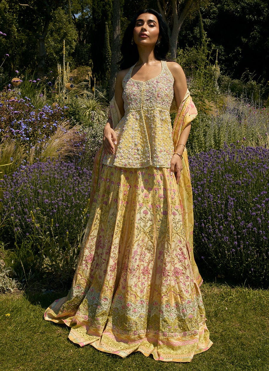 Jamaya Peplum With Printed Lehenga | MALA DESTINATION WEDDING | FARAH TALIB AZIZ