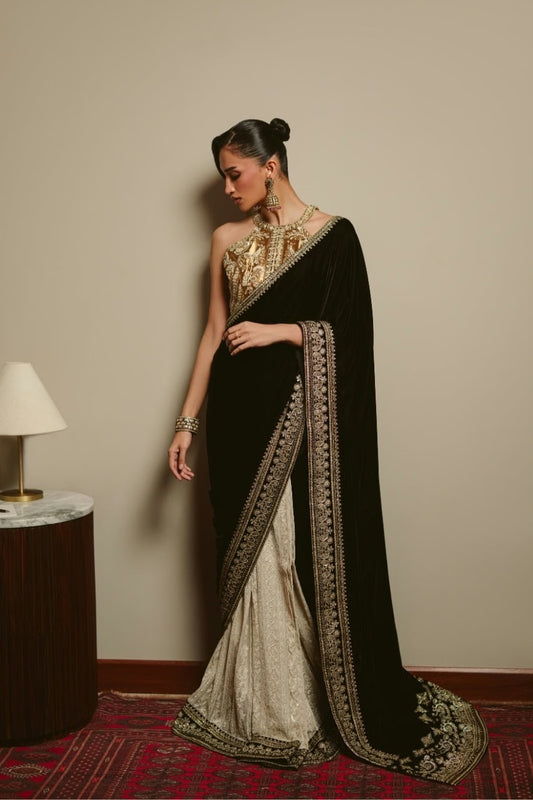 Royal Velvet Drape Saree (D-07) | The Overture '26 | Ammara Khan