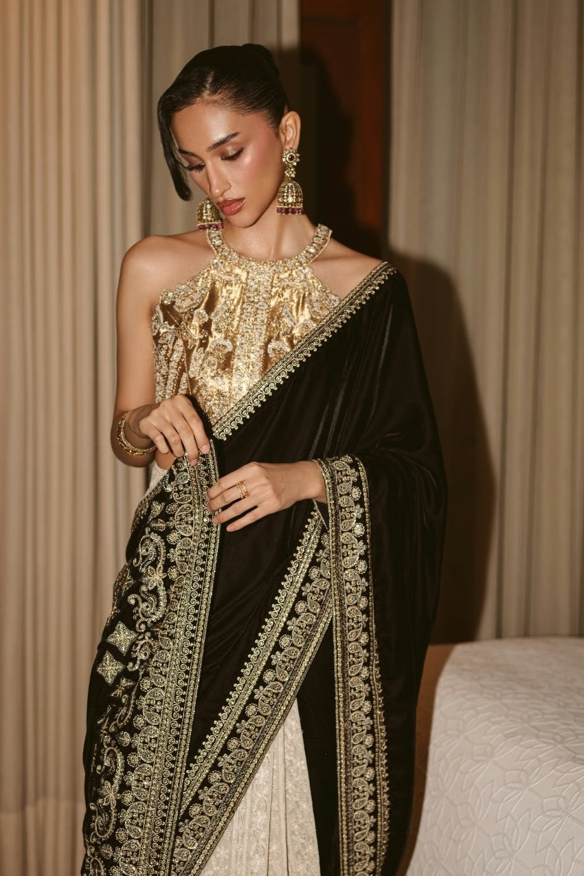 Royal Velvet Drape Saree (D-07) | The Overture '26 | Ammara Khan