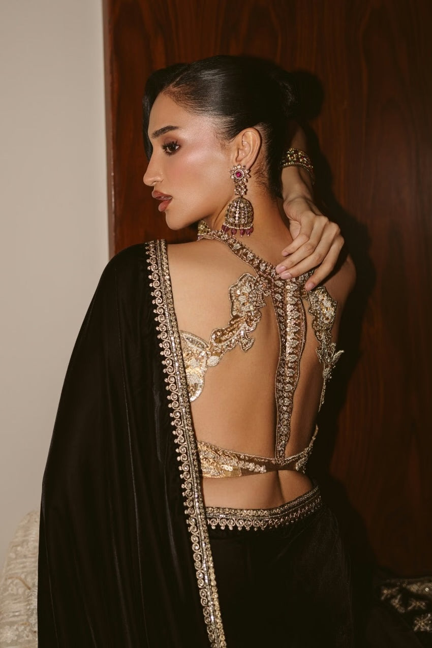 Royal Velvet Drape Saree (D-07) | The Overture '26 | Ammara Khan