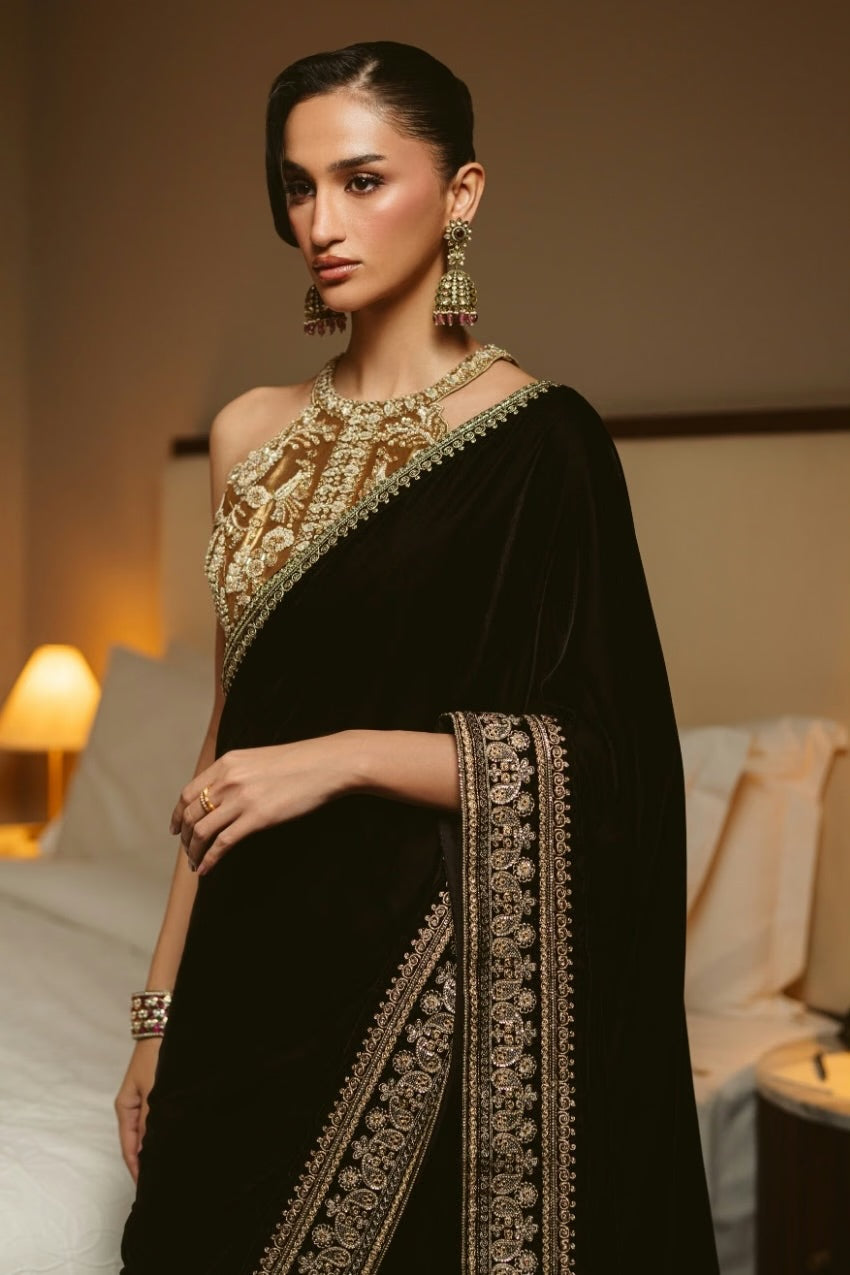 Royal Velvet Drape Saree (D-07) | The Overture '26 | Ammara Khan