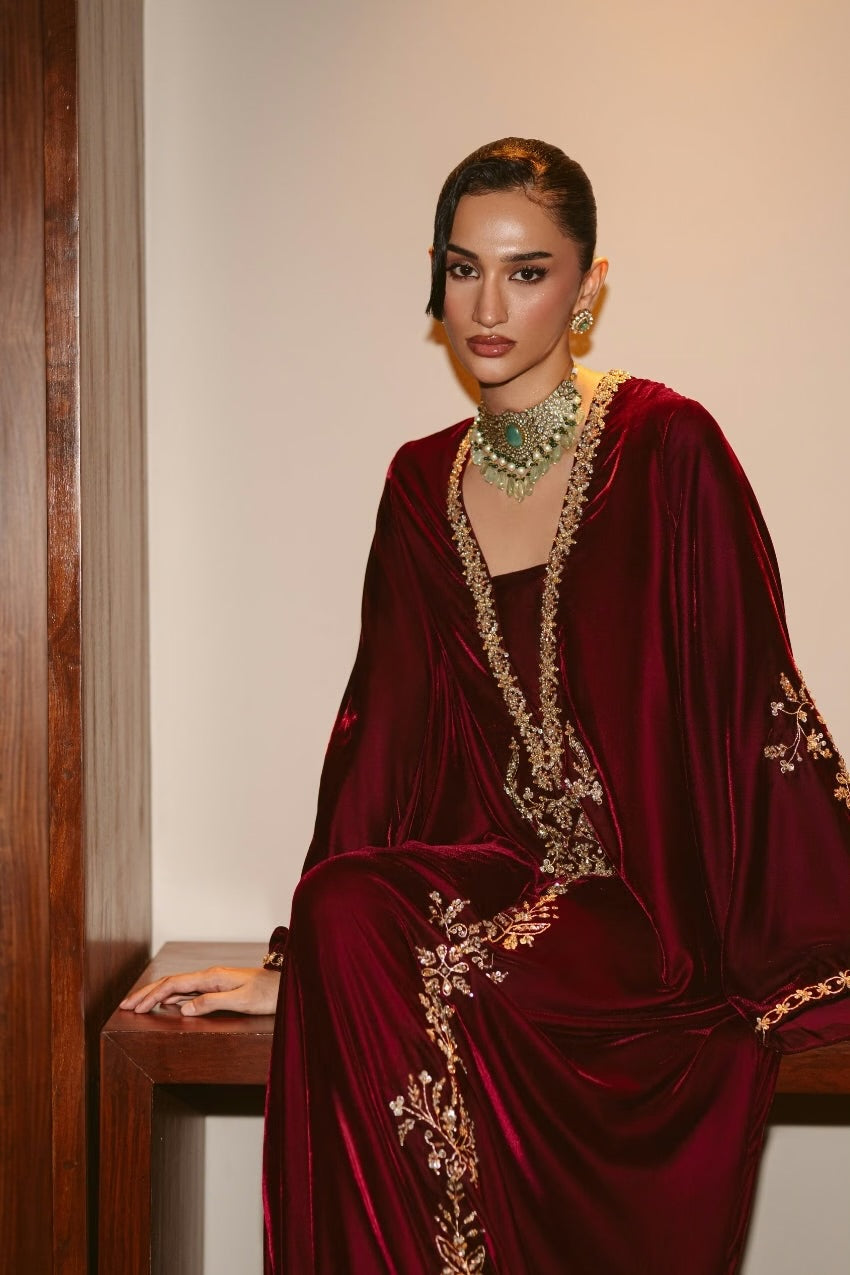 Velvet Rouge Kaftan (D-04) | The Overture '26 | Ammara Khan