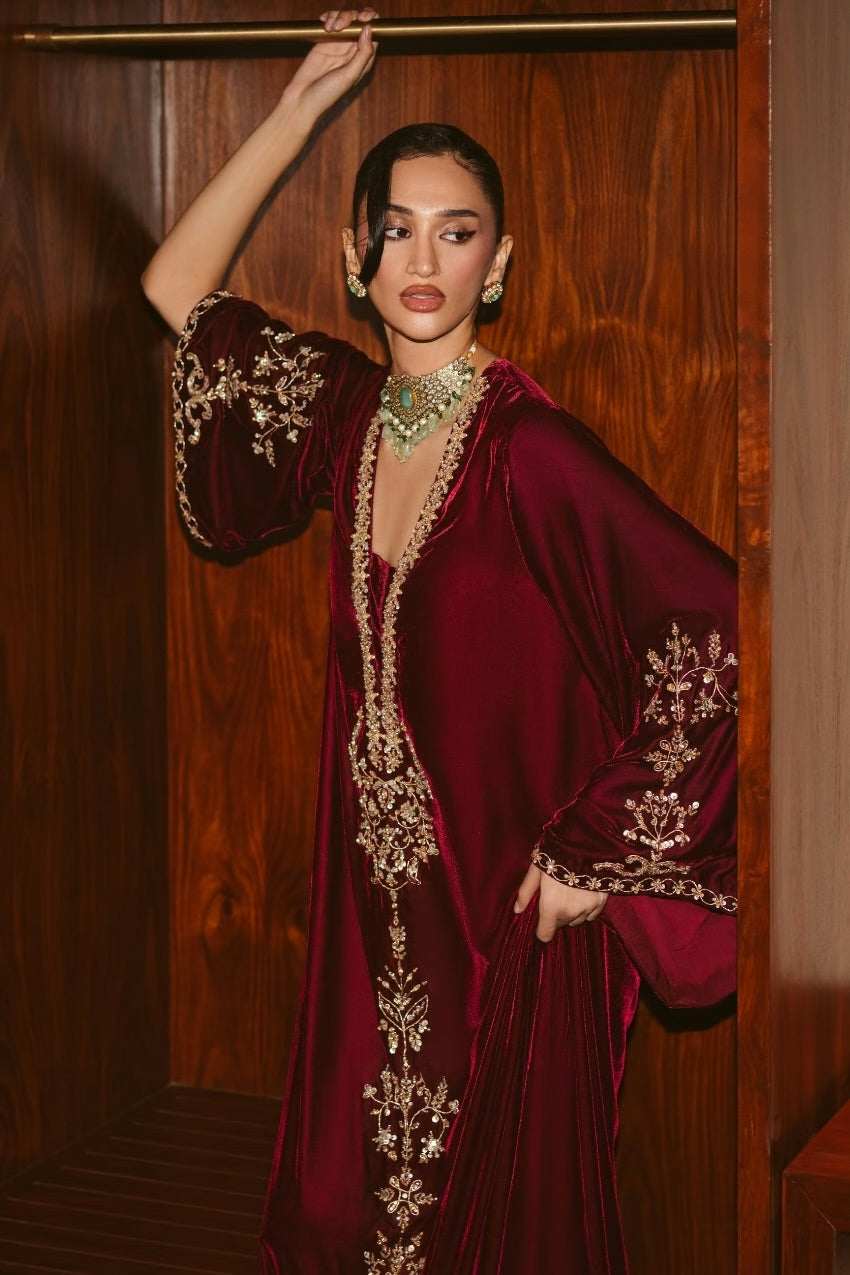 Velvet Rouge Kaftan (D-04) | The Overture '26 | Ammara Khan