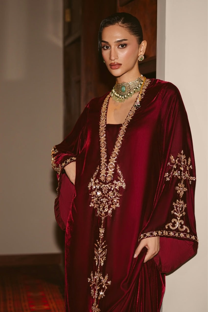Velvet Rouge Kaftan (D-04) | The Overture '26 | Ammara Khan