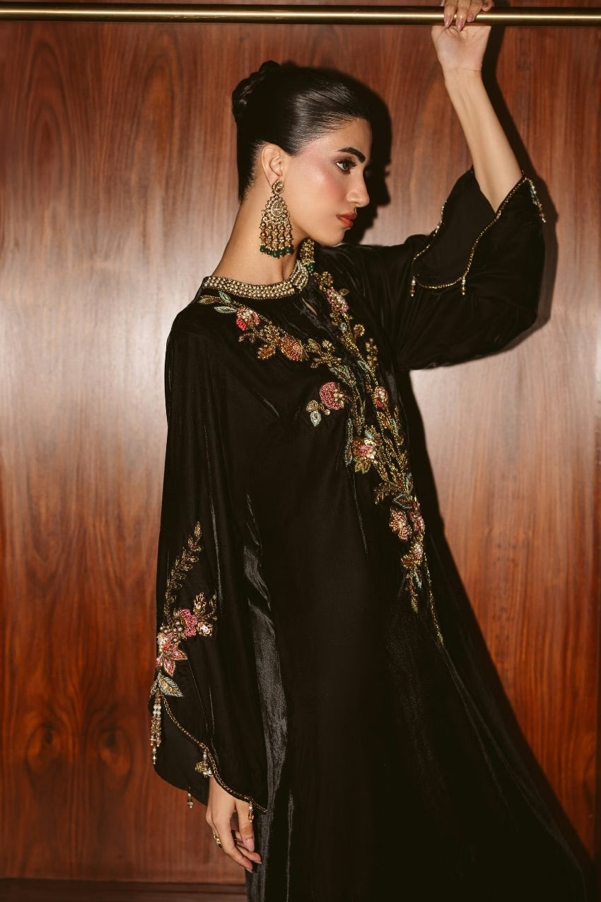 Floral Noir Velvet Kaftan (D-05) | The Overture '26 | Ammara Khan
