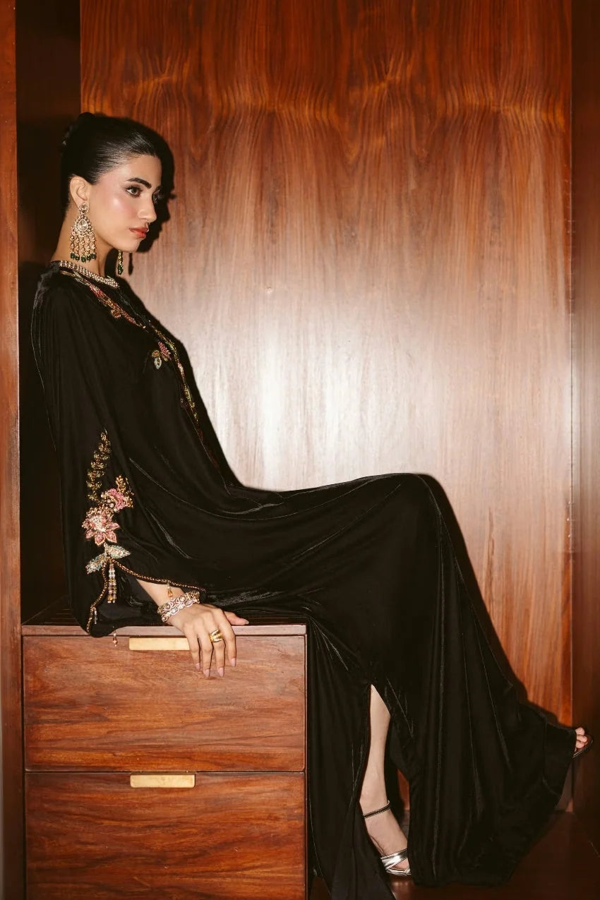 Floral Noir Velvet Kaftan (D-05) | The Overture '26 | Ammara Khan