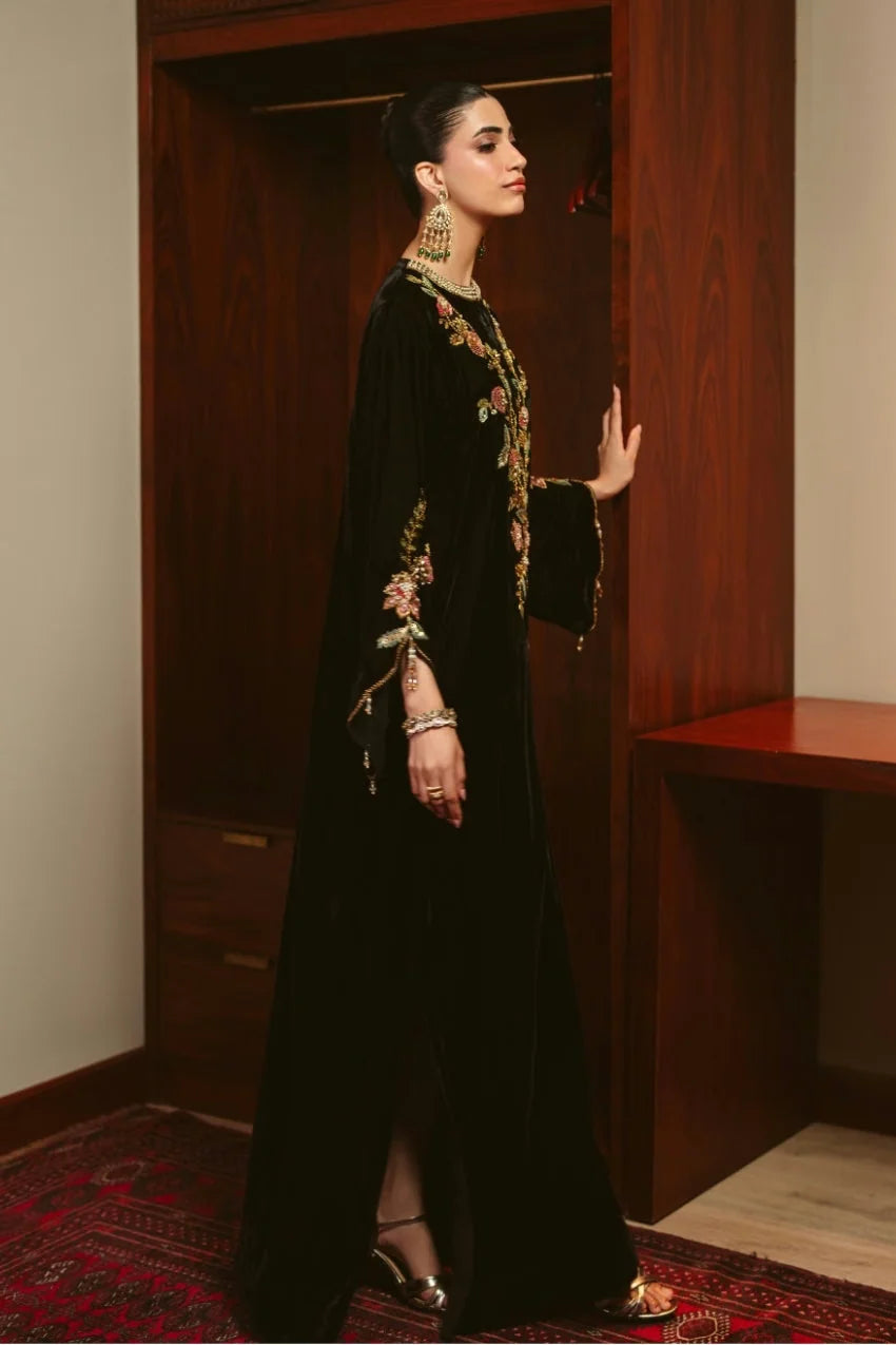 Floral Noir Velvet Kaftan (D-05) | The Overture '26 | Ammara Khan