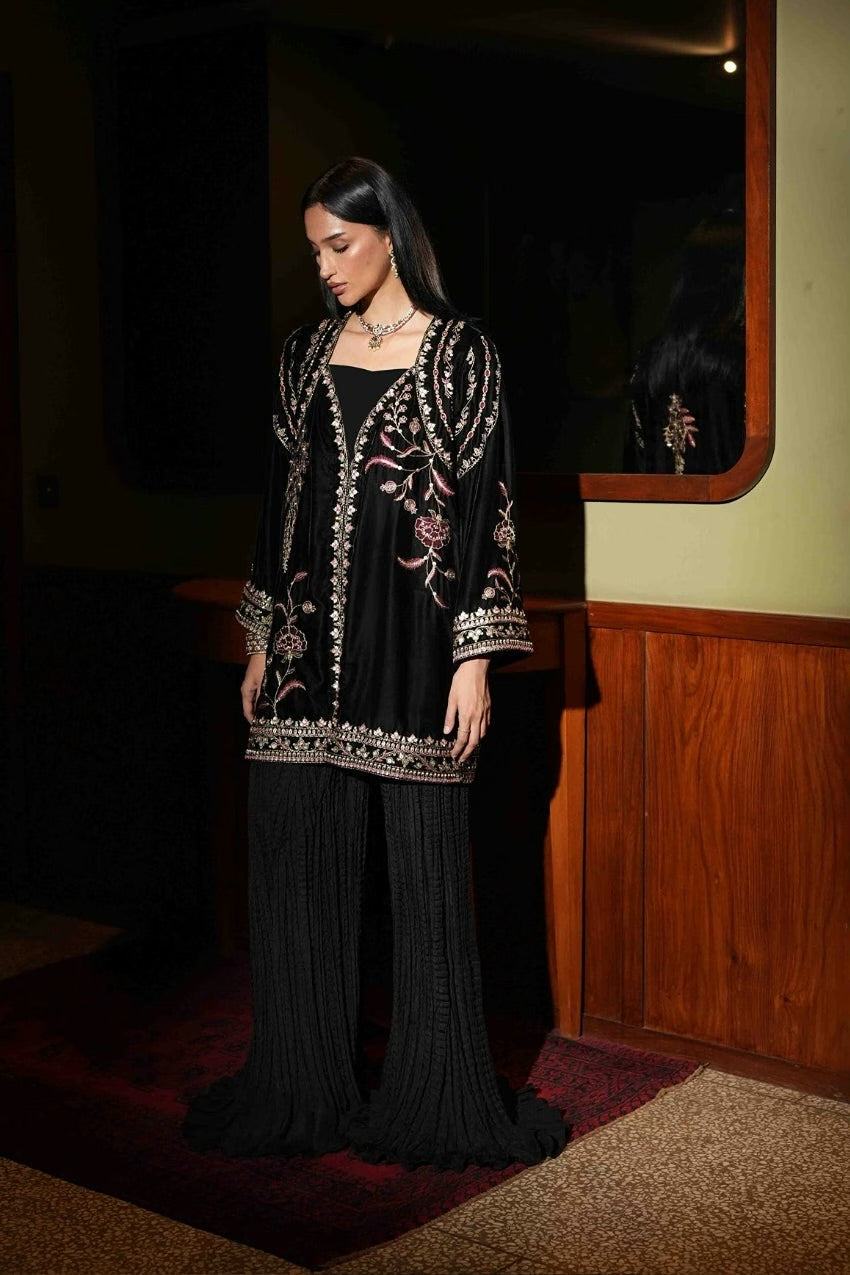 AK Print & Velvet Gharara Set (D-02A) | The Overture '26 | Ammara Khan