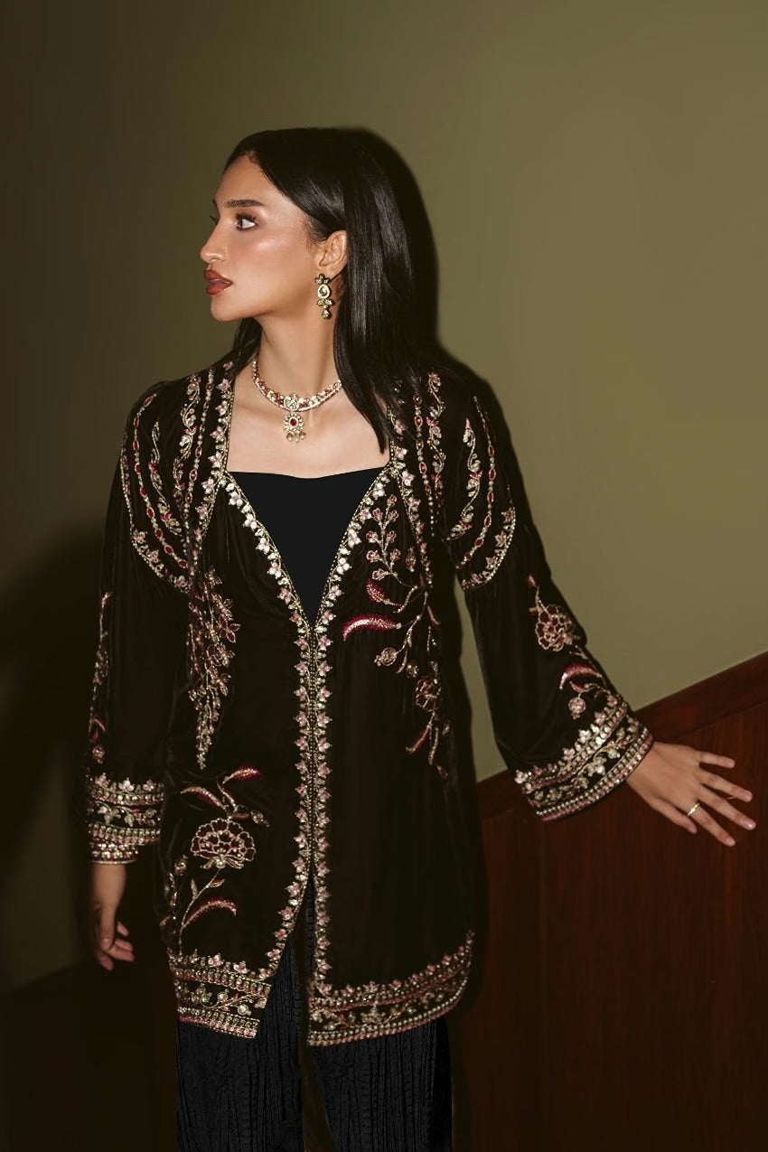 AK Print & Velvet Gharara Set (D-02A) | The Overture '26 | Ammara Khan