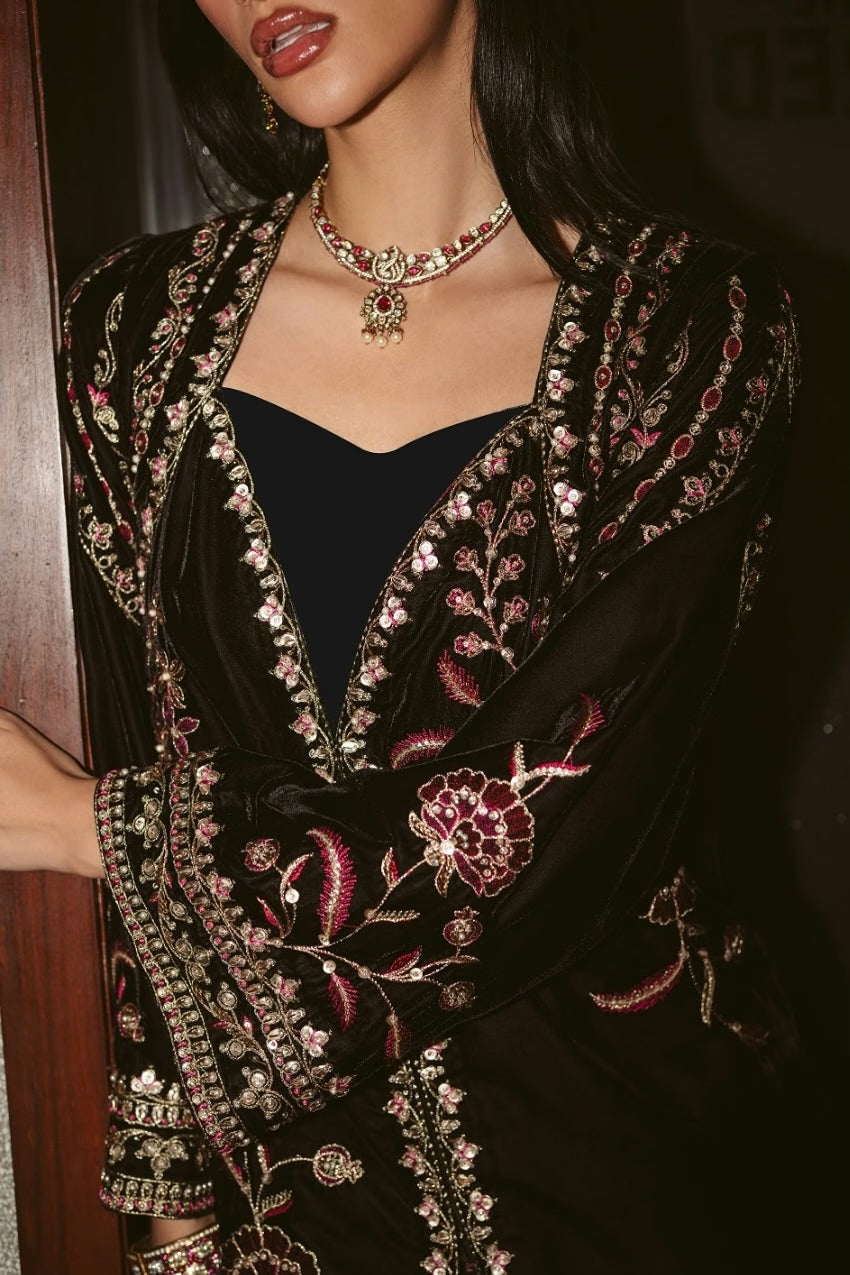 AK Print & Velvet Gharara Set (D-02A) | The Overture '26 | Ammara Khan