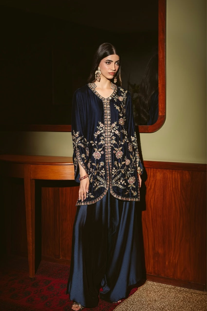 Navy Midnight Velvet Jacket Set (D-03) | The Overture '26 | Ammara Khan