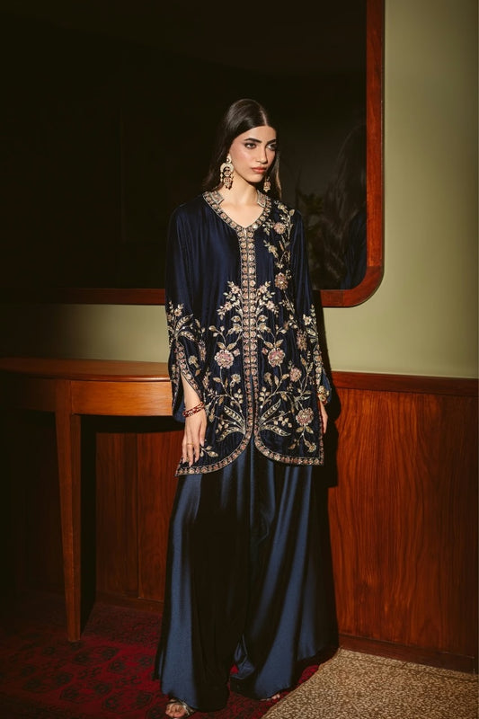 Navy Midnight Velvet Jacket Set (D-03) | The Overture '26 | Ammara Khan