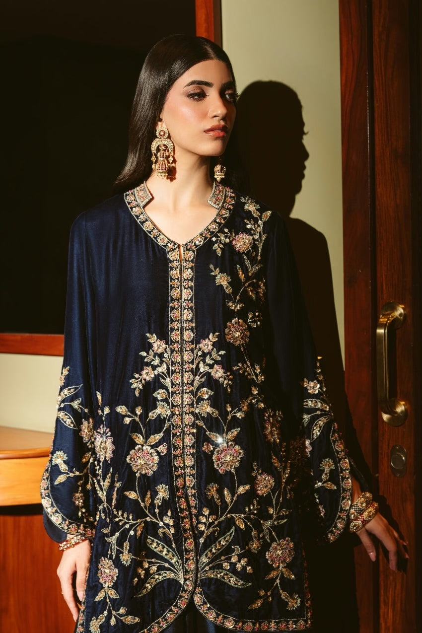 Navy Midnight Velvet Jacket Set (D-03) | The Overture '26 | Ammara Khan