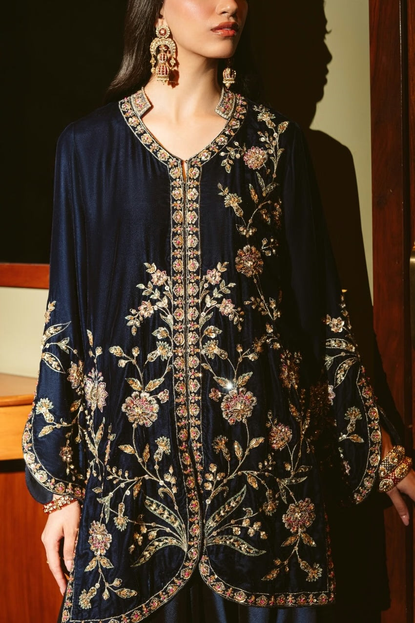 Navy Midnight Velvet Jacket Set (D-03) | The Overture '26 | Ammara Khan