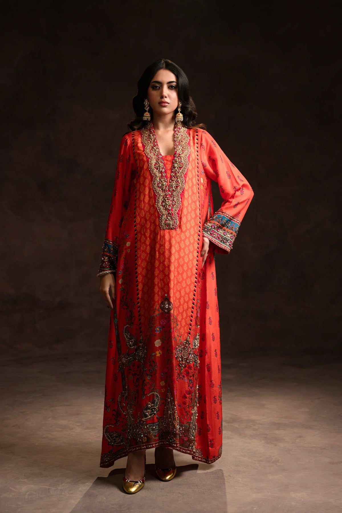 Festive Orange Kaftan (D-03) | Ronaq '26 | Ammara Khan
