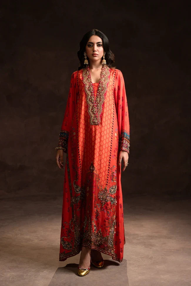 Festive Orange Kaftan (D-03) | Ronaq '26 | Ammara Khan