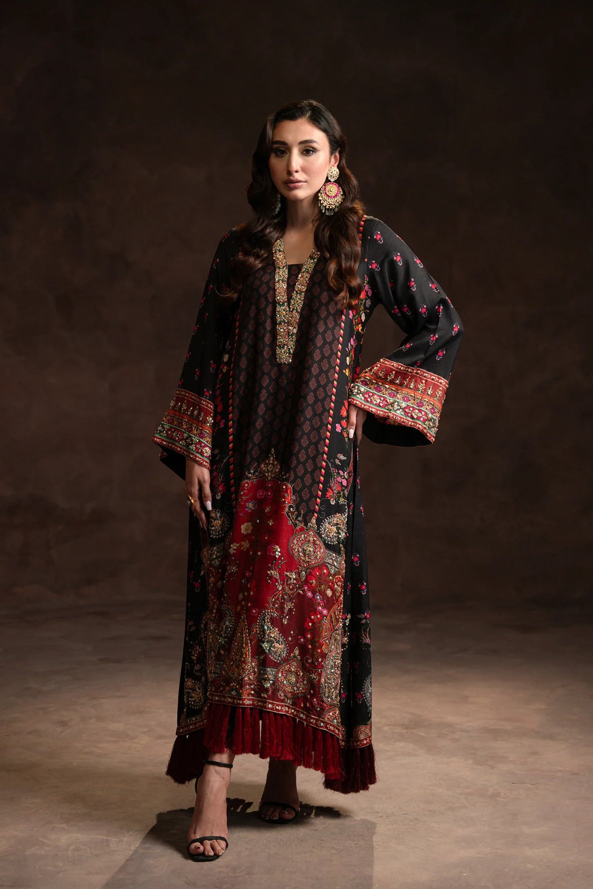 Multi Tassel Black Kaftan (D-01) | Solenne '25 | Ammara Khan