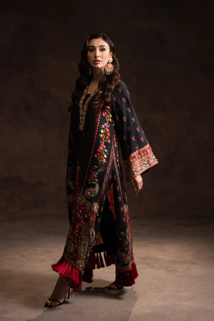 Multi Tassel Black Kaftan (D-01) | Solenne '25 | Ammara Khan
