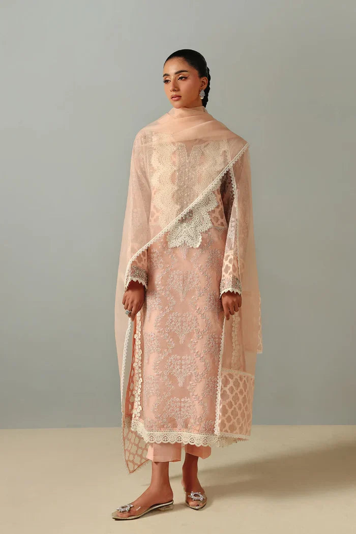 Lacy Peach Kurta Set (D-16) | Nurae '26 | Ammara Khan