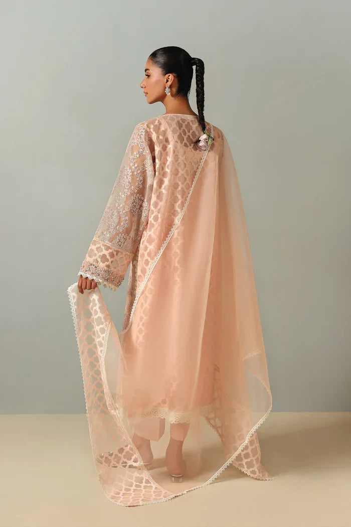 Lacy Peach Kurta Set (D-16) | Nurae '26 | Ammara Khan