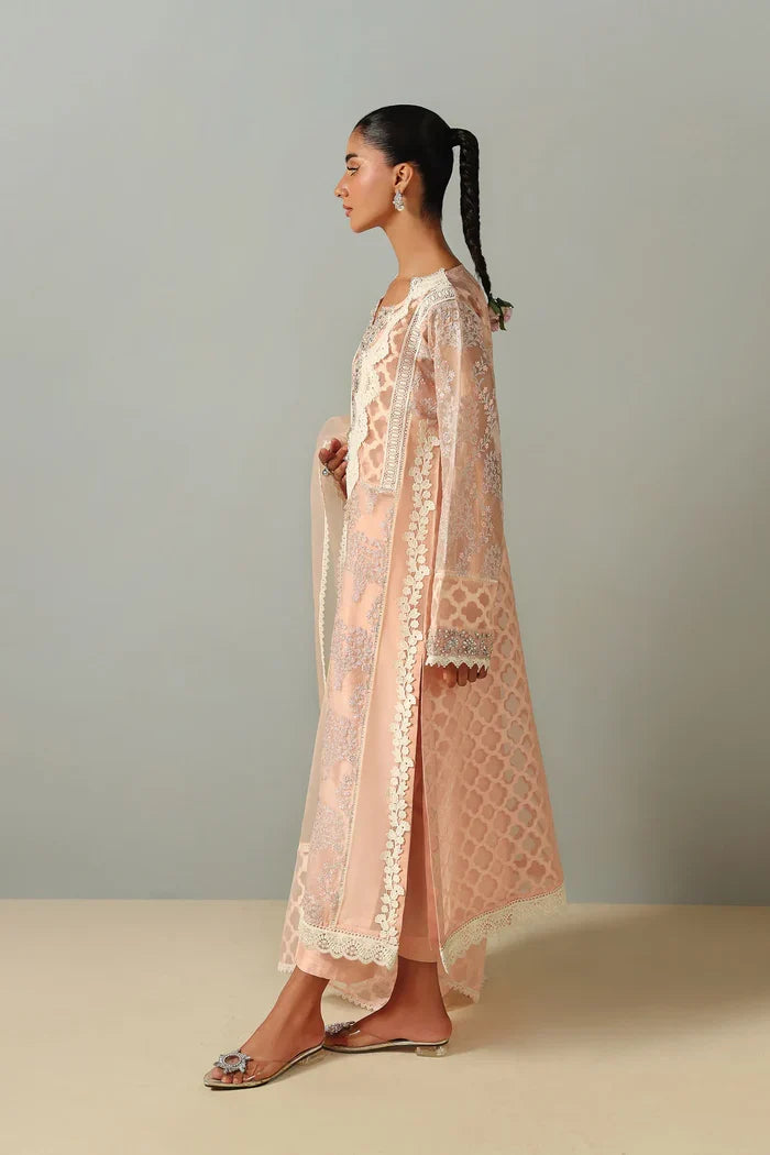 Lacy Peach Kurta Set (D-16) | Nurae '26 | Ammara Khan