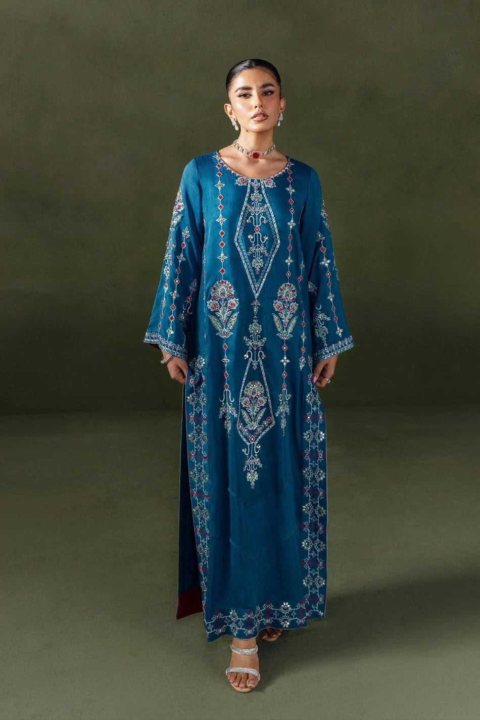 Classic Teal Blue Kaftan (D-02) | Nurae '26 | Ammara Khan