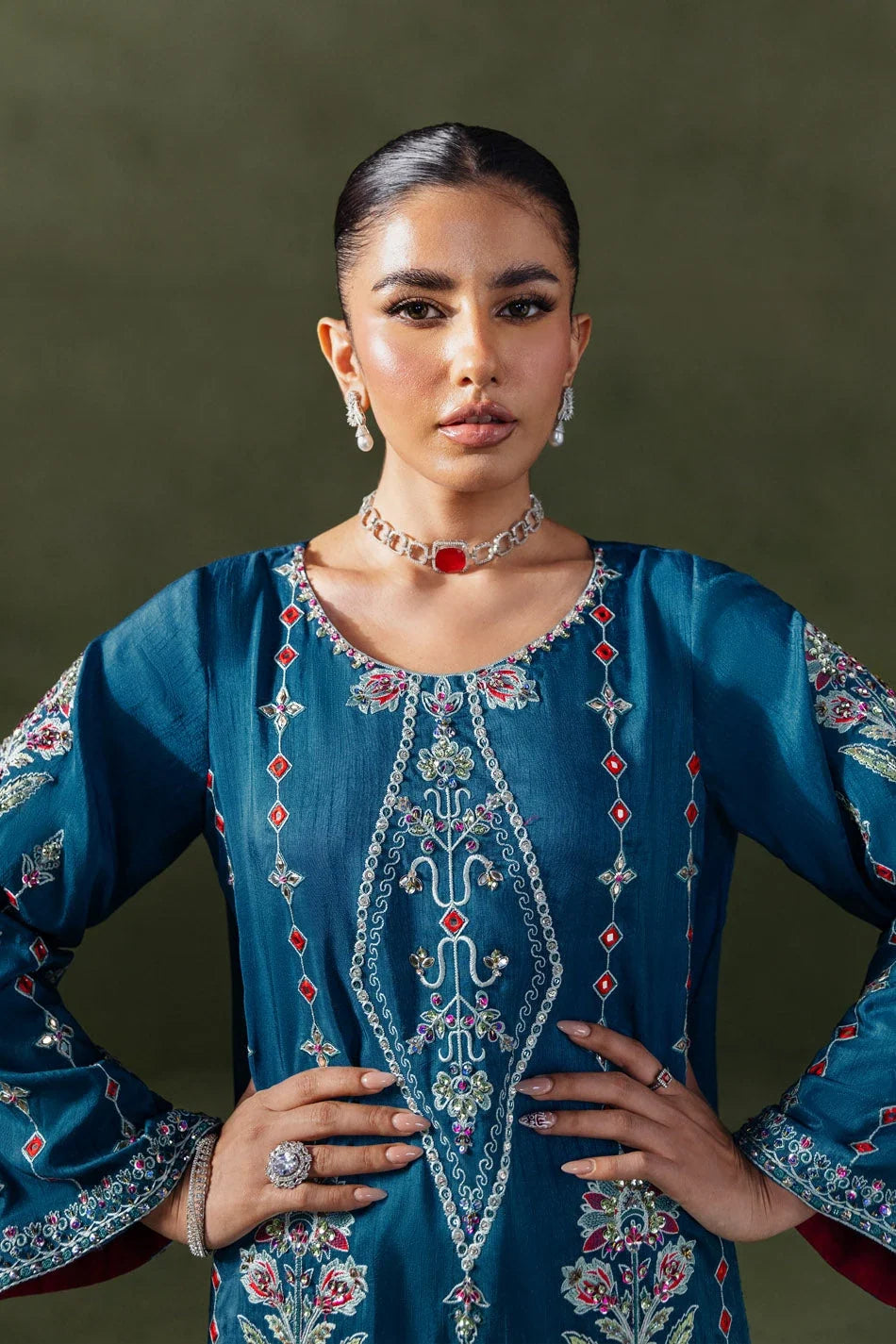 Classic Teal Blue Kaftan (D-02) | Nurae '26 | Ammara Khan