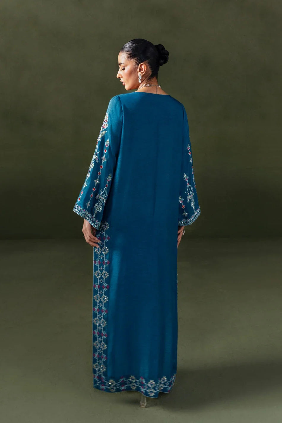 Classic Teal Blue Kaftan (D-02) | Nurae '26 | Ammara Khan