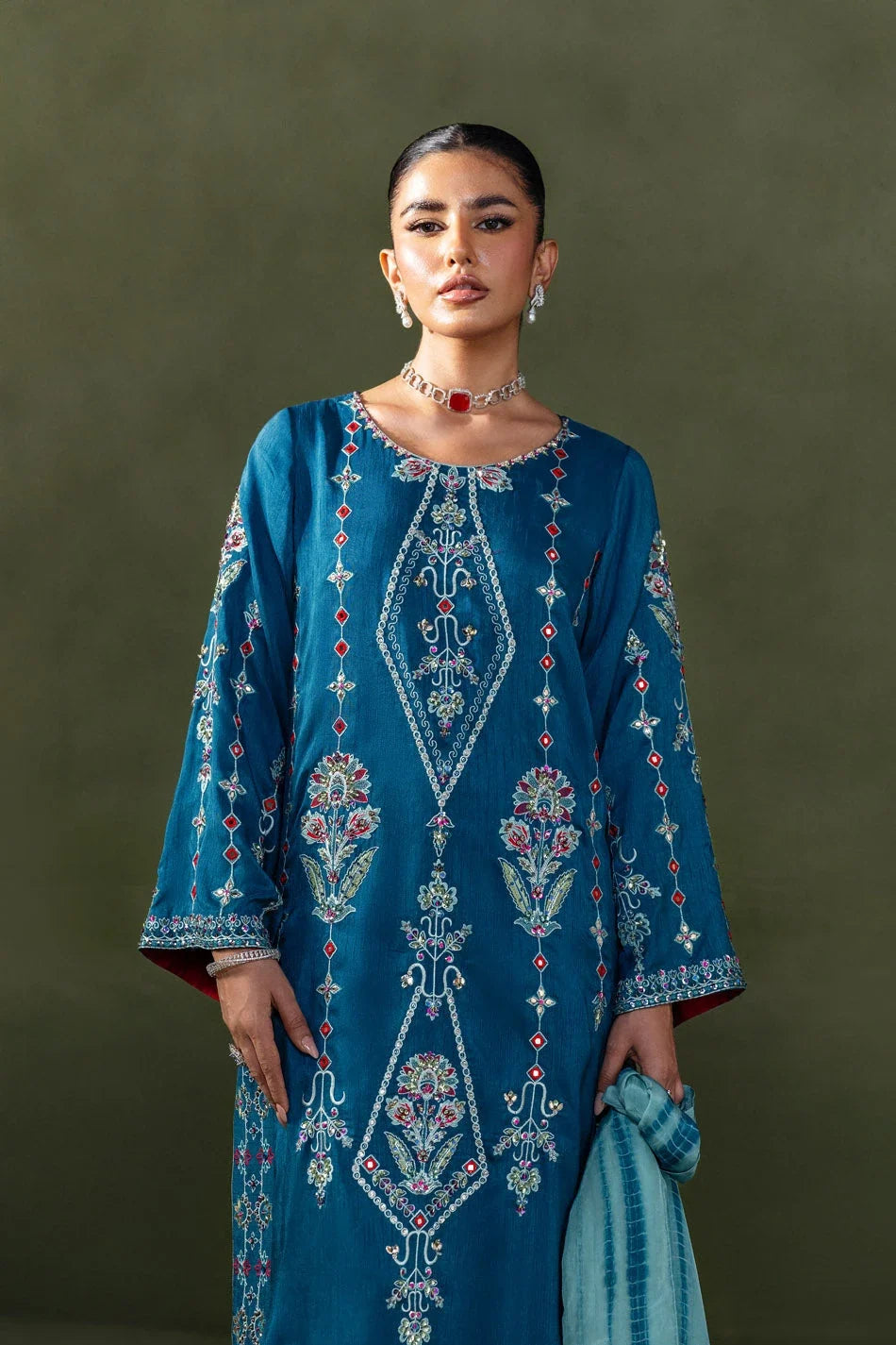 Classic Teal Blue Kaftan (D-02) | Nurae '26 | Ammara Khan