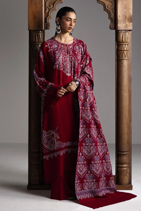 QIRMIZ-D7 | WINTER UNSTITCHED SARAAB | ZARA SHAHJAHAN