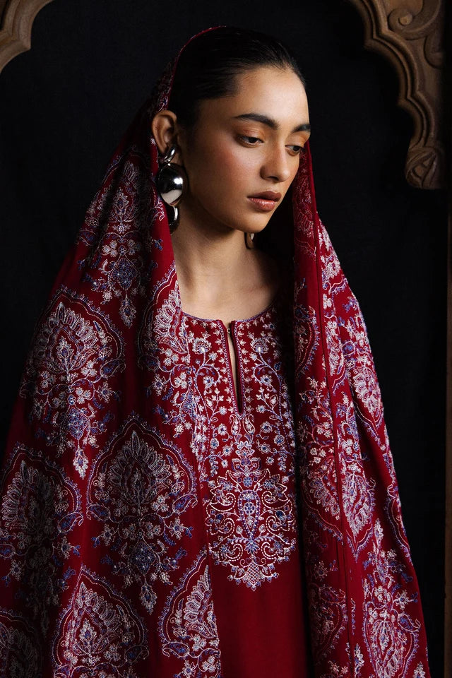 QIRMIZ-D7 | WINTER UNSTITCHED SARAAB | ZARA SHAHJAHAN