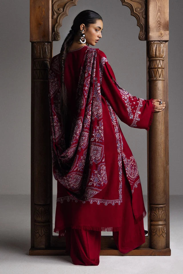QIRMIZ-D7 | WINTER UNSTITCHED SARAAB | ZARA SHAHJAHAN