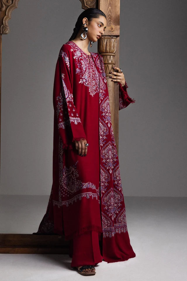 QIRMIZ-D7 | WINTER UNSTITCHED SARAAB | ZARA SHAHJAHAN