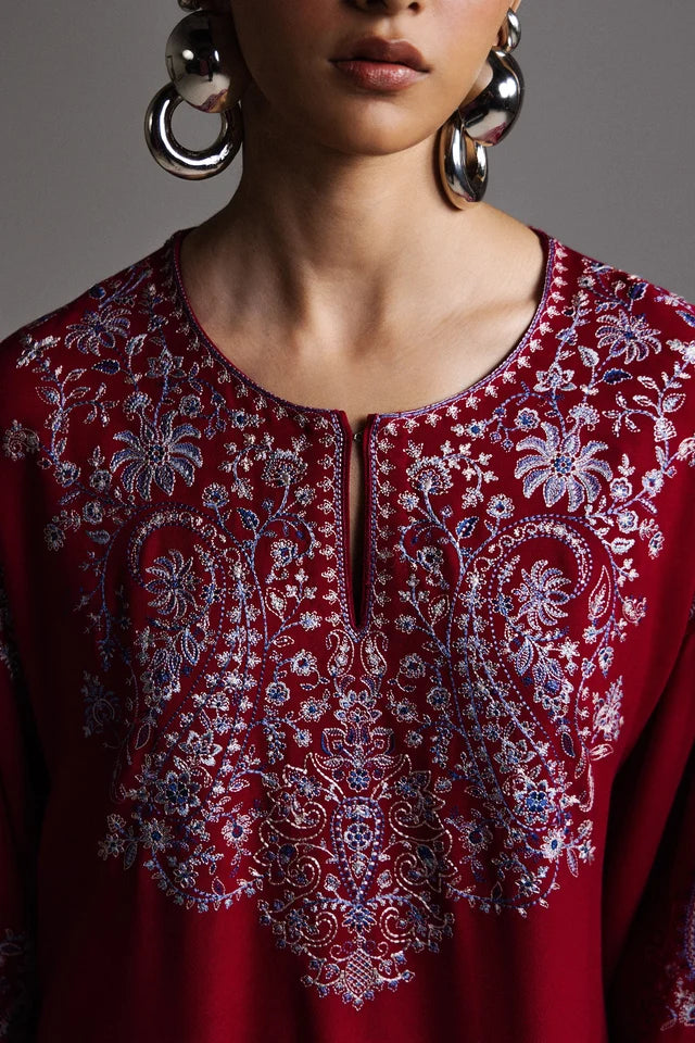 QIRMIZ-D7 | WINTER UNSTITCHED SARAAB | ZARA SHAHJAHAN